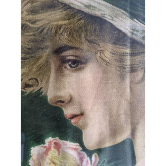 Antique Victorian Lady Portrait Print on Canvas with Carved Wood Frame - Picture 2 of 5